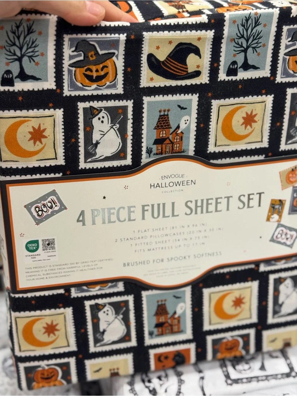 Envogue Halloween 4-Piece Full Sheet Set - Black/Orange/Cream Pattern